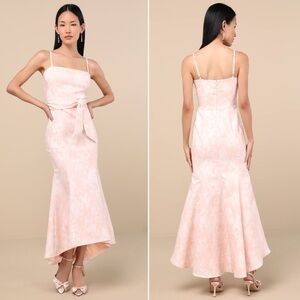 NWT | Lulus | Gwenth Blush Floral Jacquard High-Low Midi Dress | Sz S